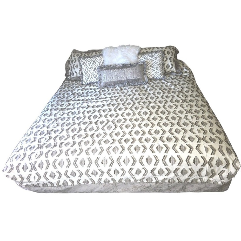 Boho Tufted Geometric Comforter Set with Decorative Pillows Grey Cream 7 Piece